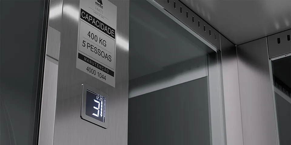 Elevador M8 com nova capacidade — 400 kg · 5 pessoas
