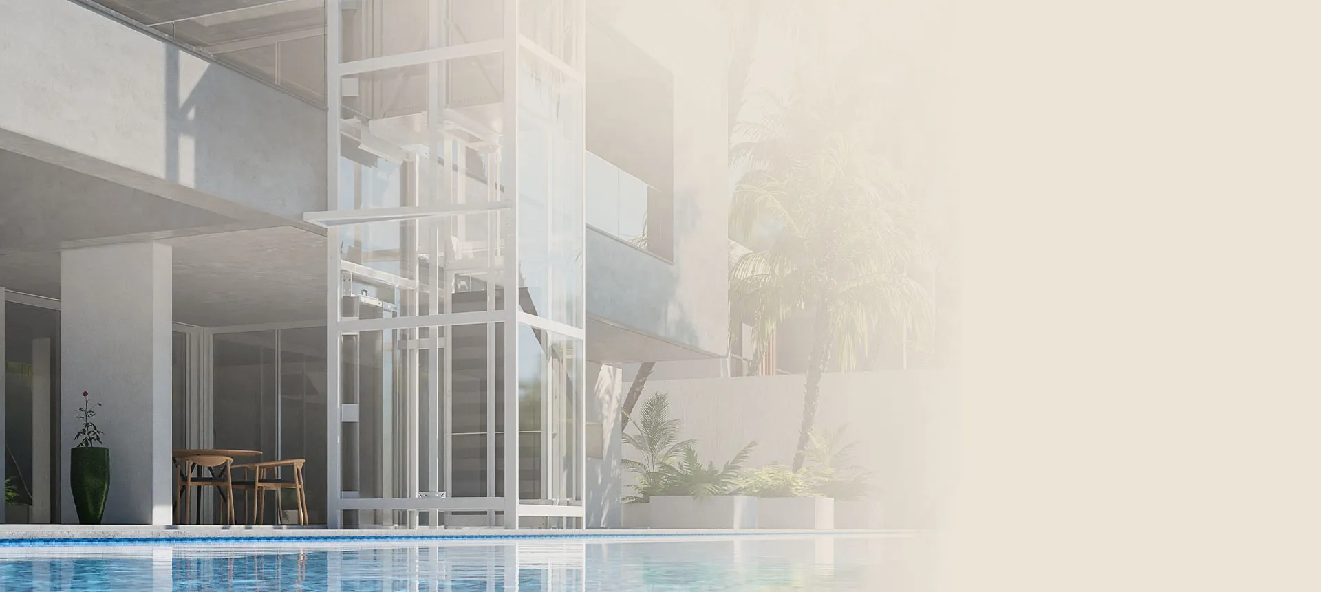 Elevador Montele residencial externo em área de piscina
