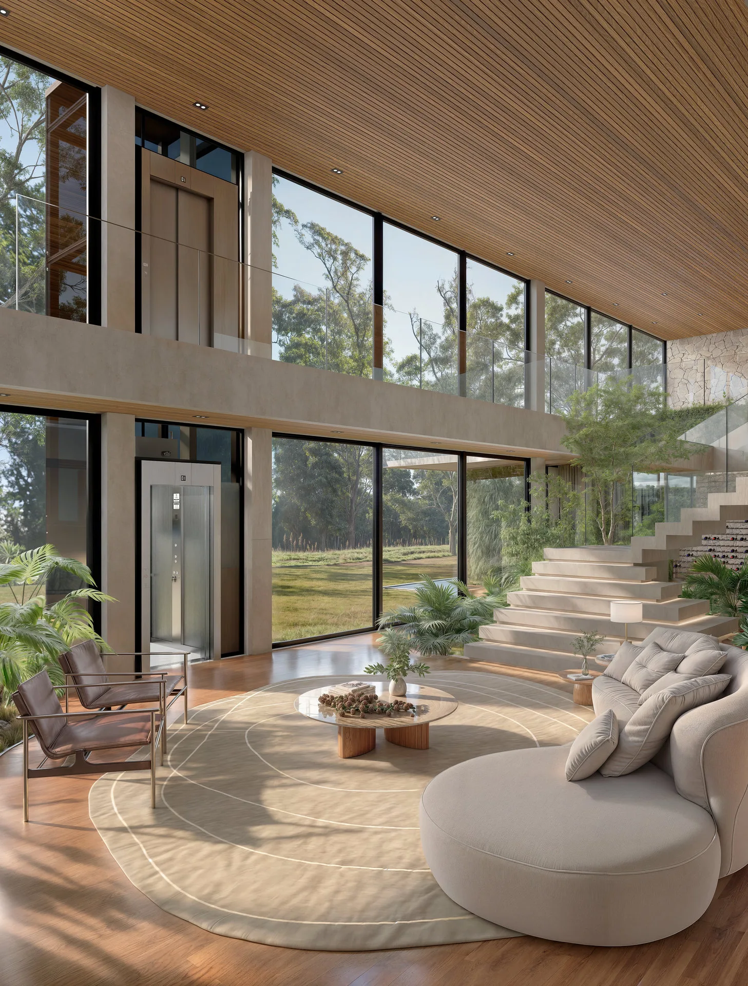 Elevador residencial Montele em projeto Casa Cor — ambiente interno com pé-direito duplo