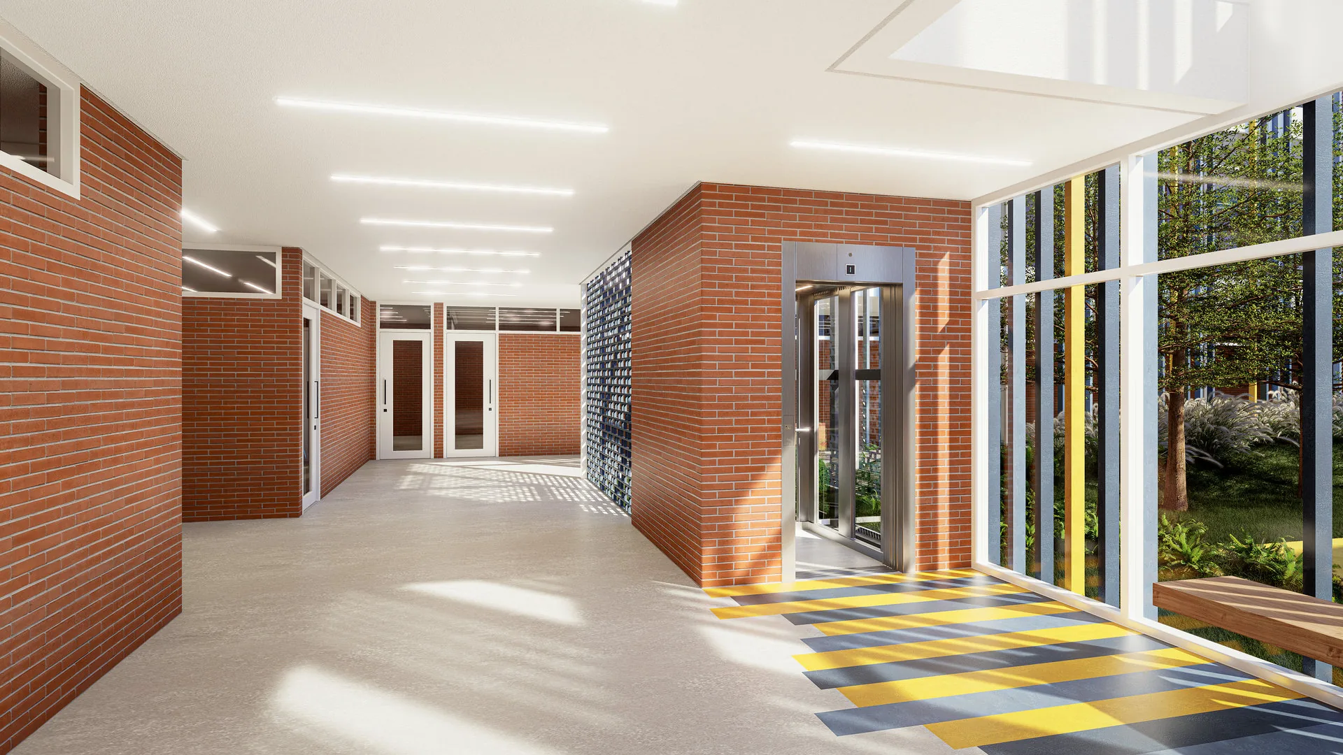 Corredor escolar com elevador Montele