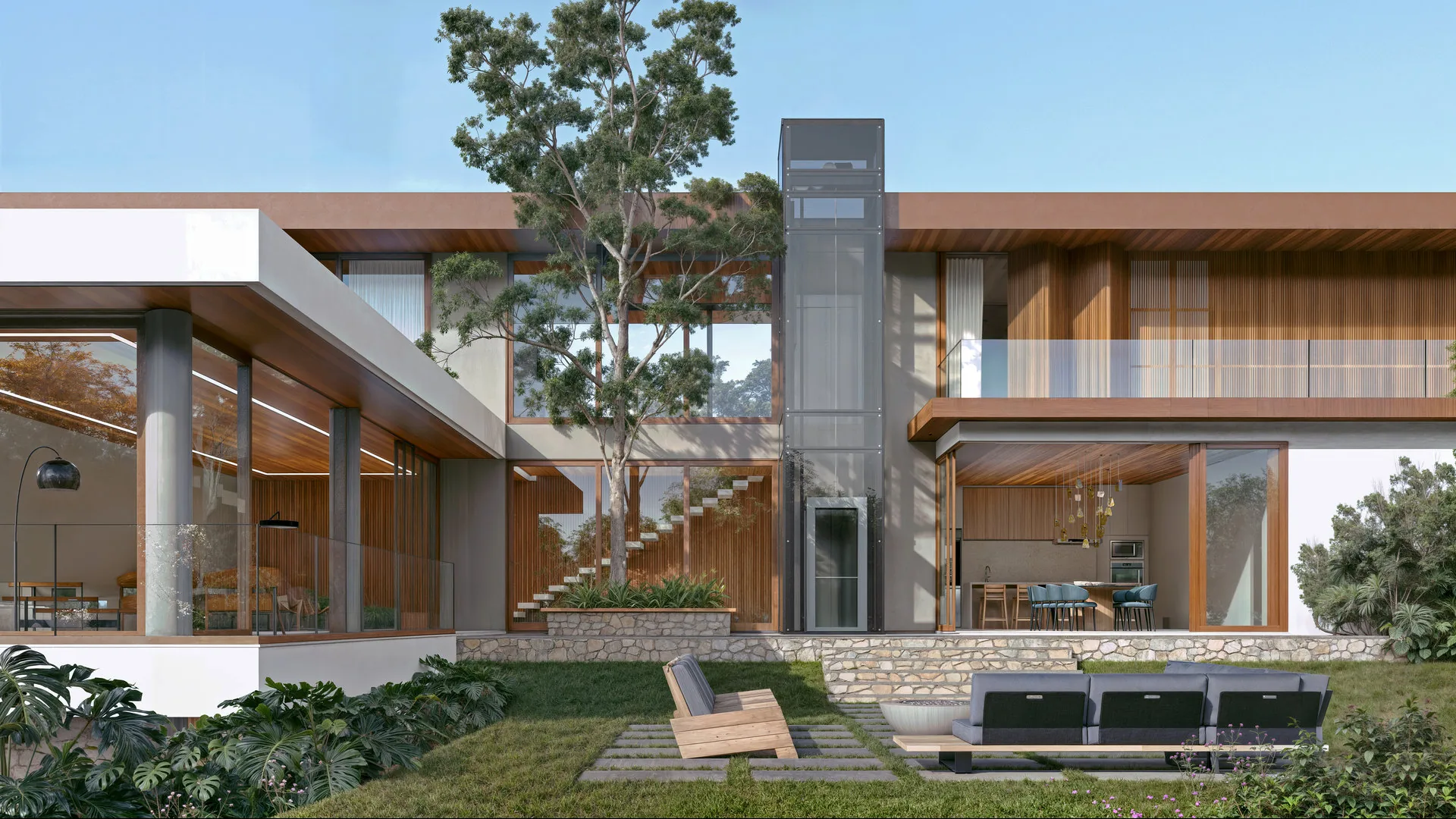 Casa com elevador Linha Home em torre metálica externa