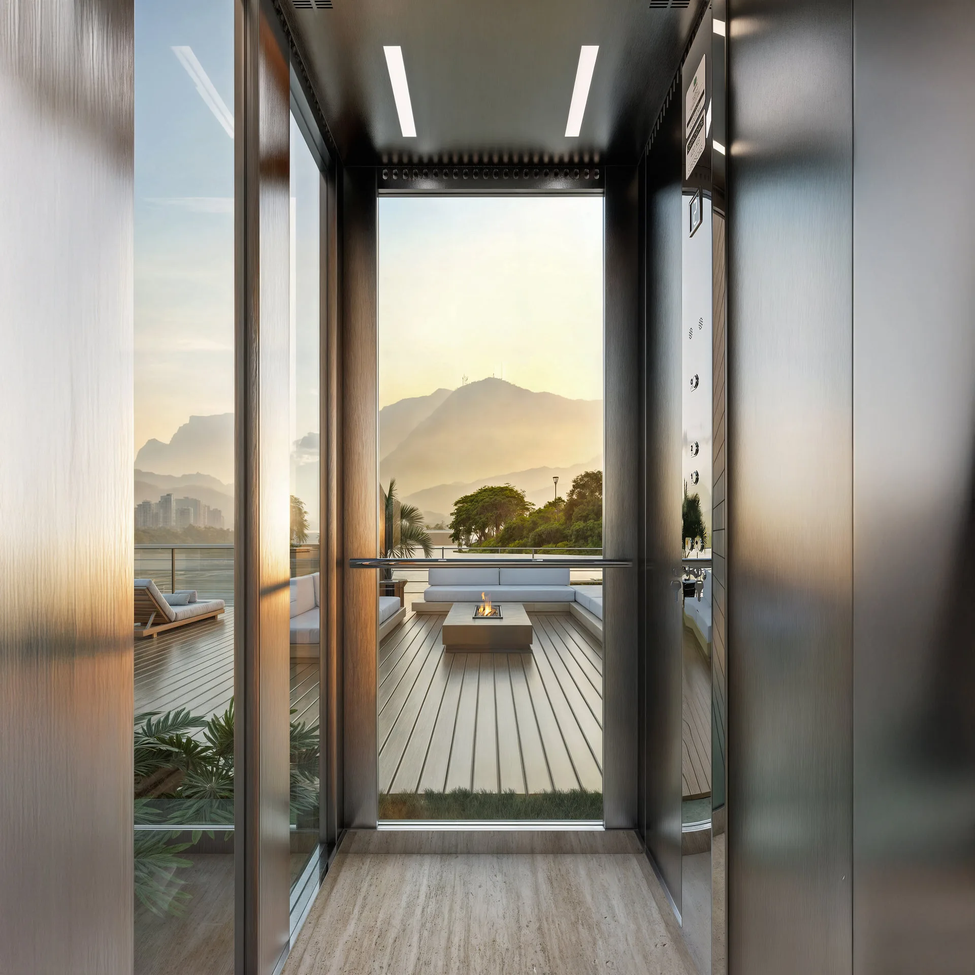 Elevador Linha Home instalado em varanda interna de residência